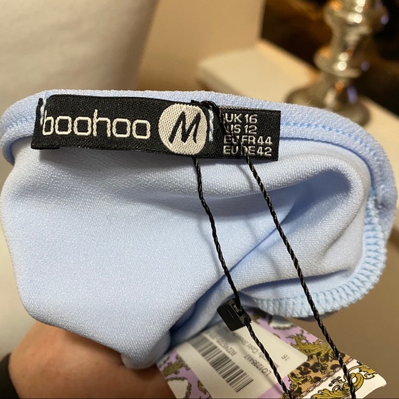NWT Boohoo Maternity Cold Shoulder Wrap Blue Dress - Picture 12 of 12